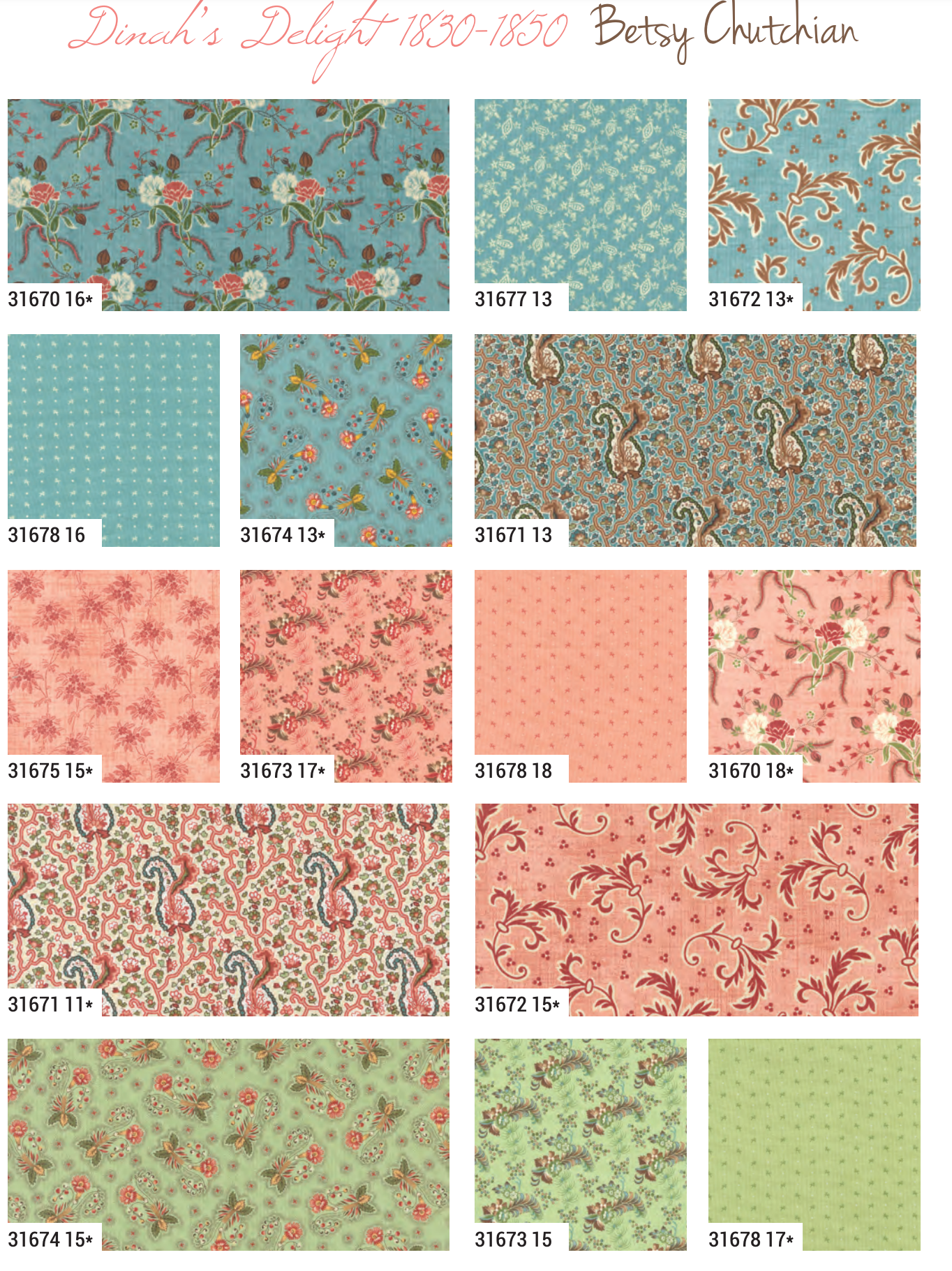 Quilt Fairy UK - Moda Dinah's Delight Fat Quarter Pack 30 Piece