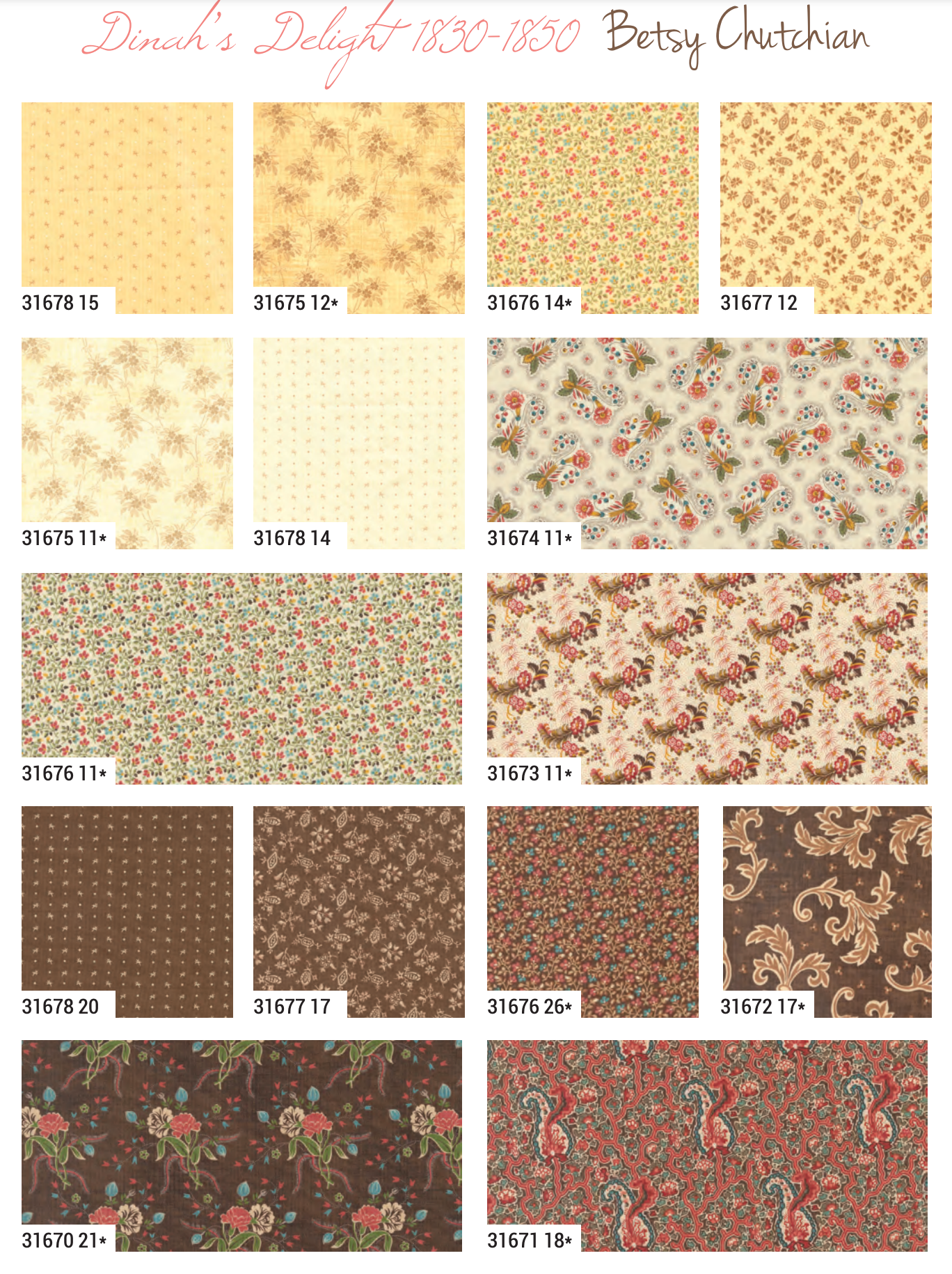 Quilt Fairy UK - Moda Dinah's Delight Fat Quarter Pack 30 Piece